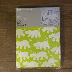 IKEA Crib Bedding Set Barnslig Flodhäst Hippo - Green and White NEW